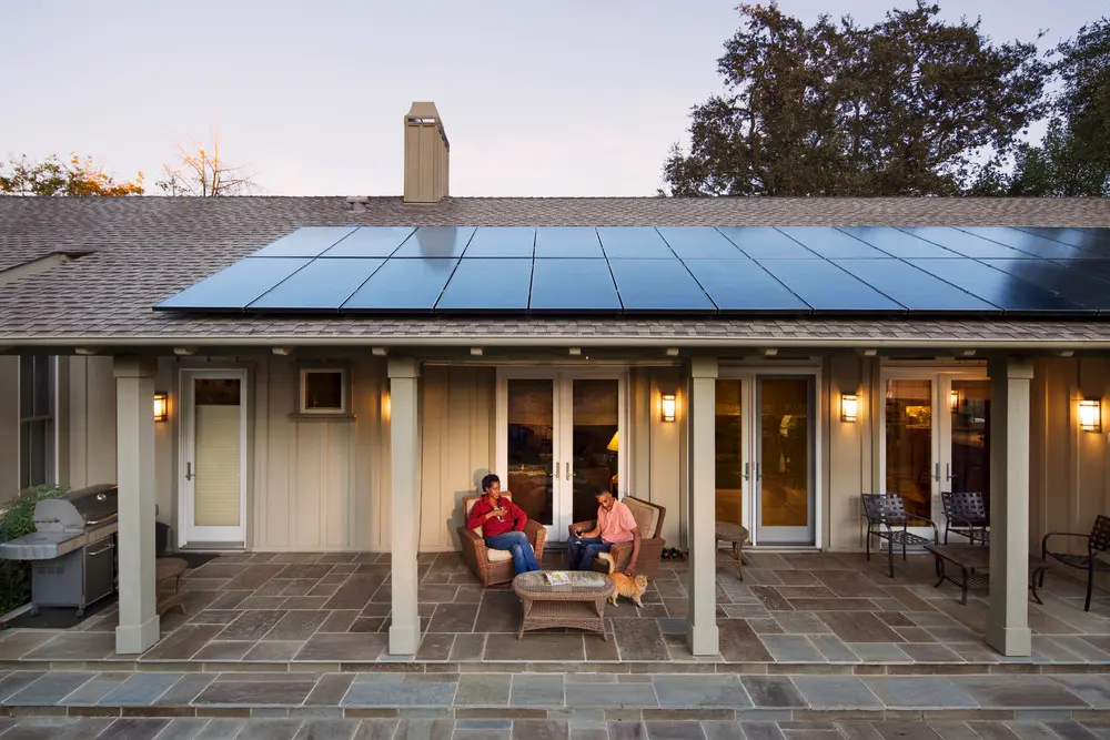 Residential solar installation in woodland setting